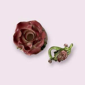 VINTAGE MCM Rose Candleholder and Decorative Napkin Ring Cottagecore 1940’s
